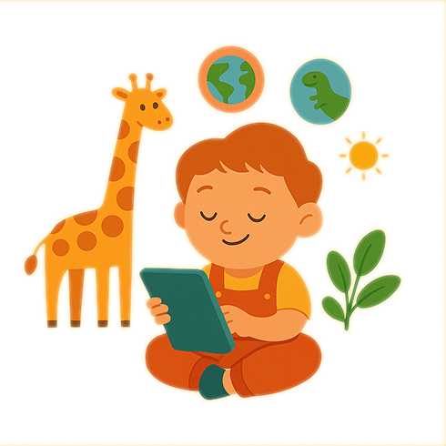 illustration of boy reading from a tablet